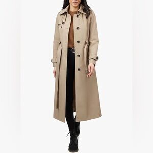 London Fog Women's Single Breasted Hooded Maxi Trench with Belt